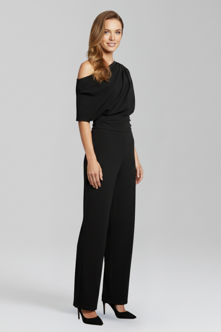 Savina | Women’s Jumpsuit with Asymmetric Neckline and Long Sleeves