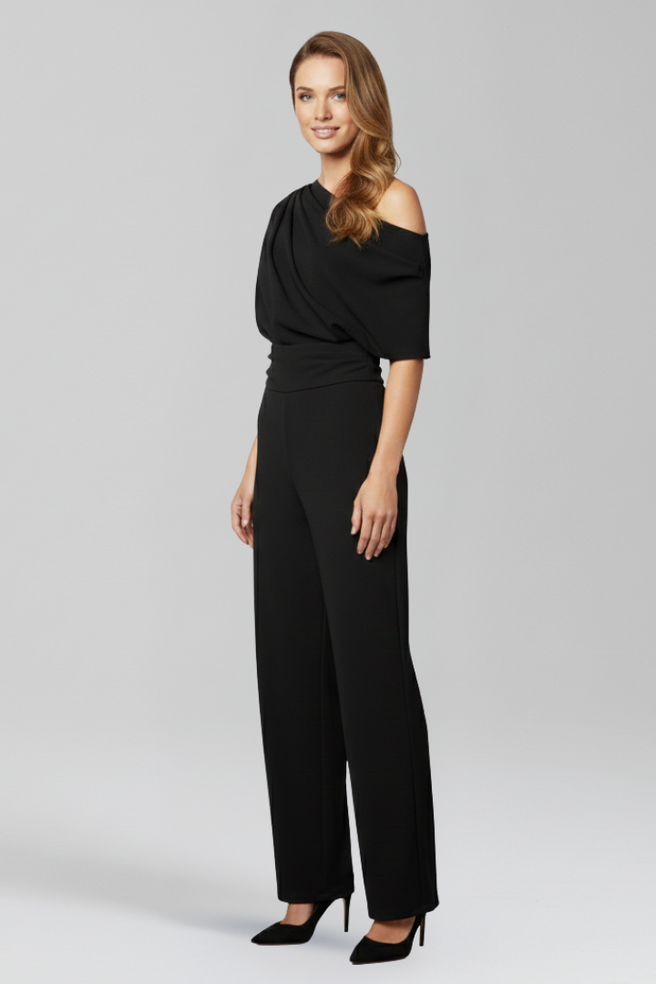 Savina | Women’s Jumpsuit with Asymmetric Neckline and Long Sleeves