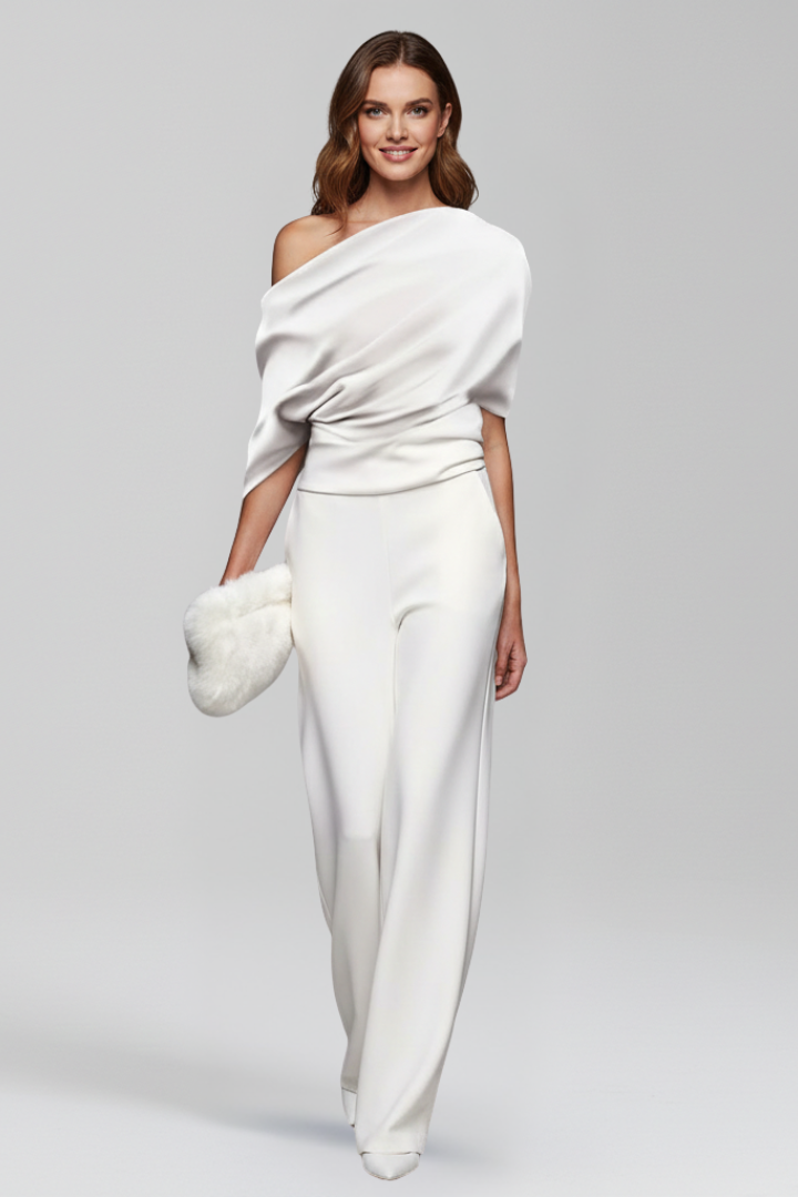 Savina | Women’s Jumpsuit with Asymmetric Neckline and Long Sleeves