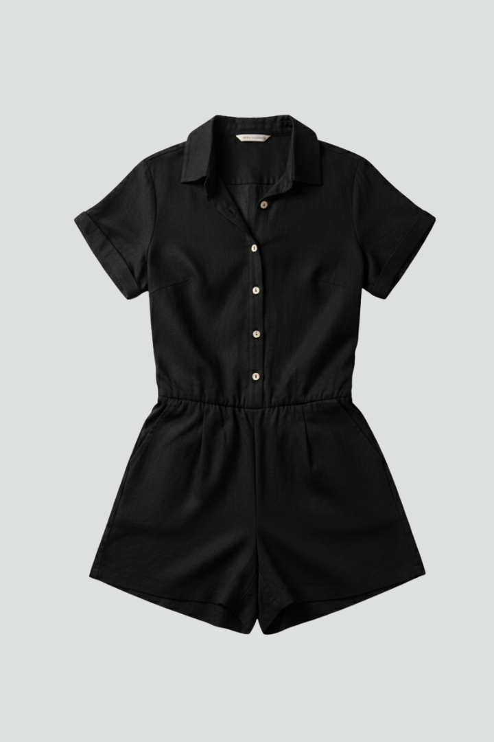 Damejumpsuit med Knap Front og Short Ben