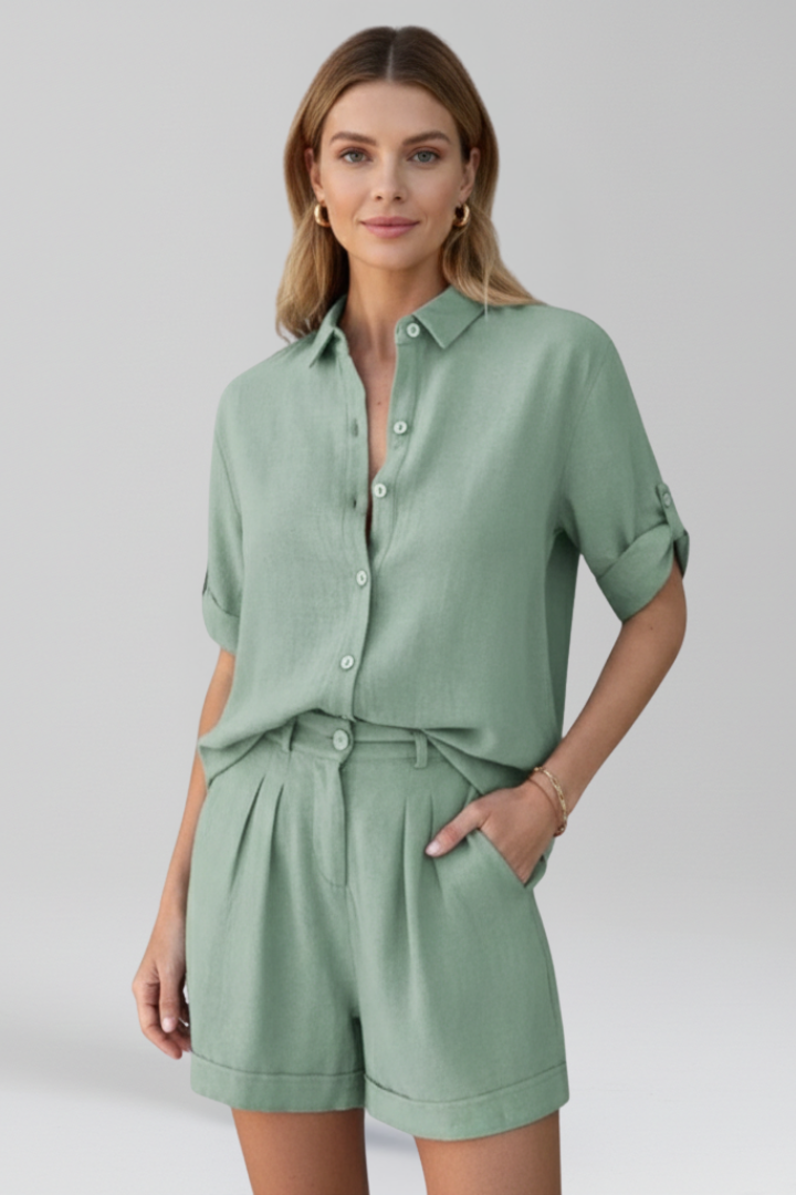 Damejumpsuit med Knap Front og Short Ben