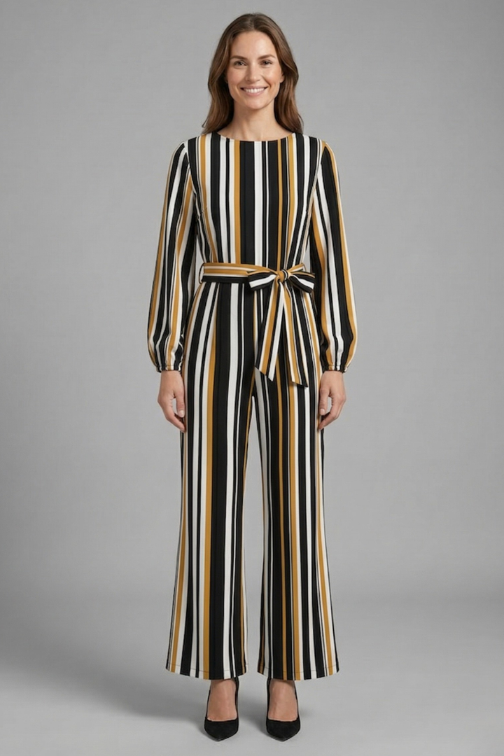 Damejumpsuit med Lange ærmer og Tie Talje