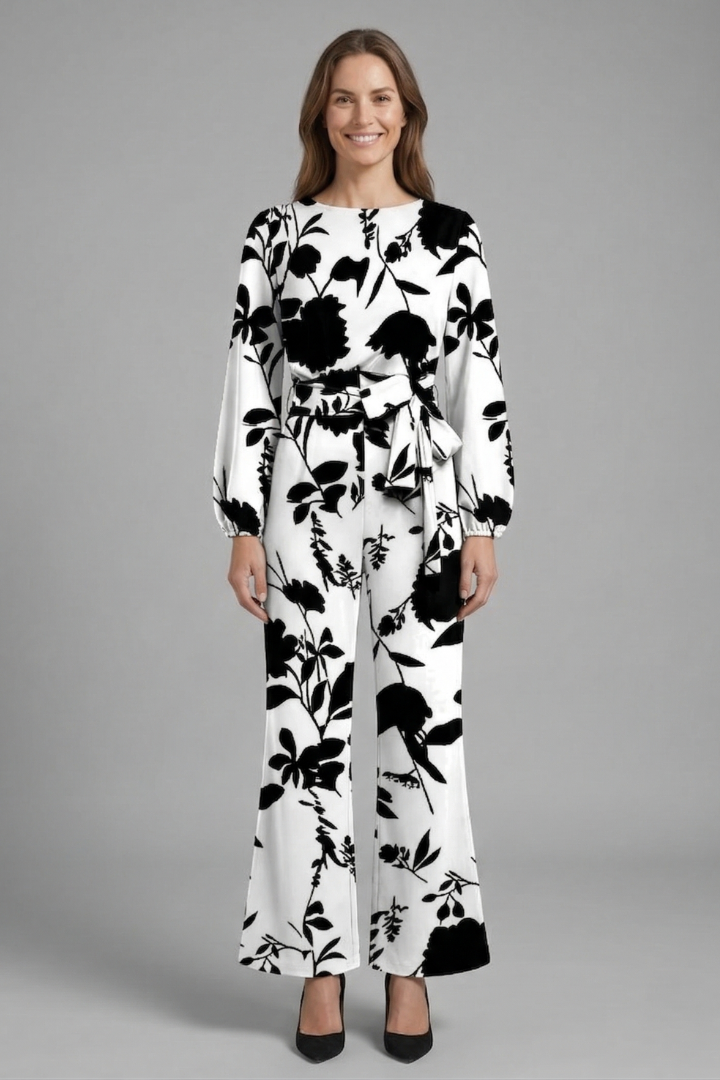 Damejumpsuit med Lange ærmer og Tie Talje