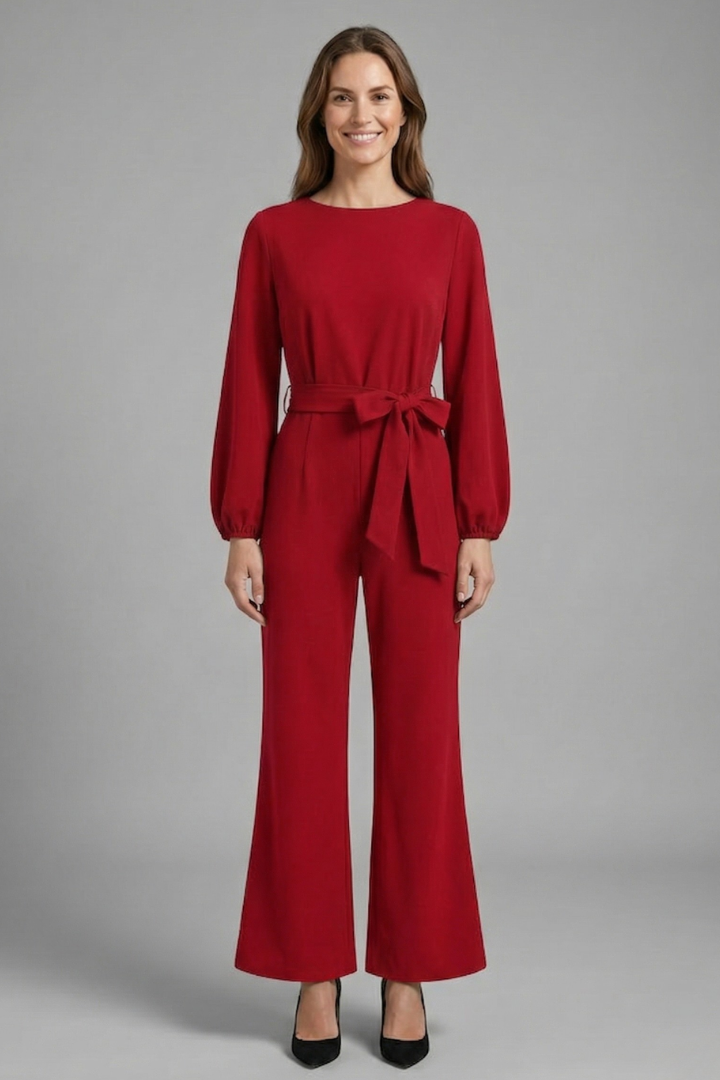 Damejumpsuit med Lange ærmer og Tie Talje