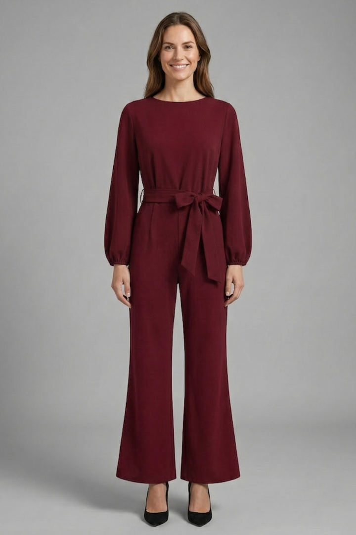 Damejumpsuit med Lange ærmer og Tie Talje