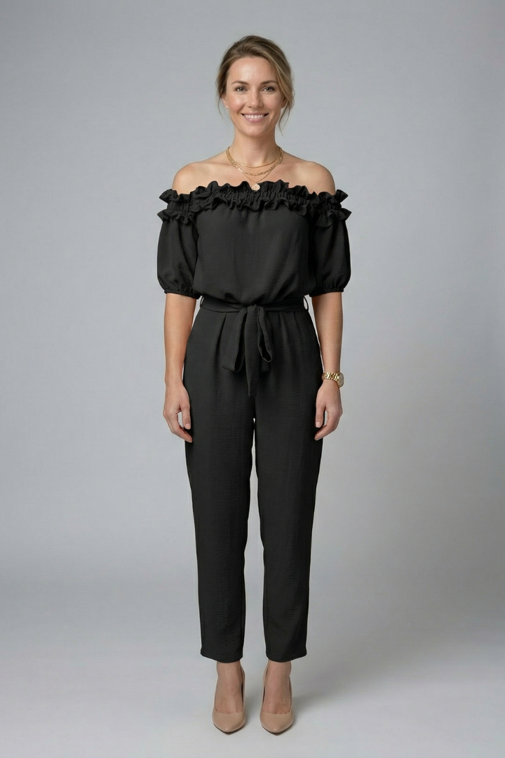 Damejumpsuit med Off-shoulder Udskæring og Talje Tie