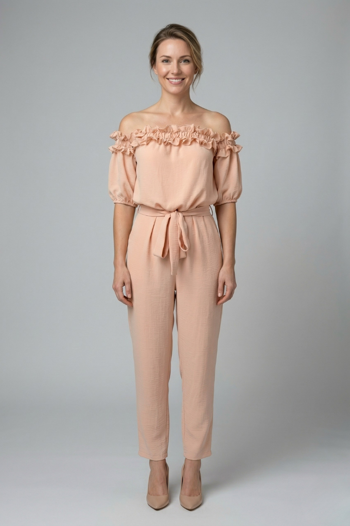 Damejumpsuit med Off-shoulder Udskæring og Talje Tie