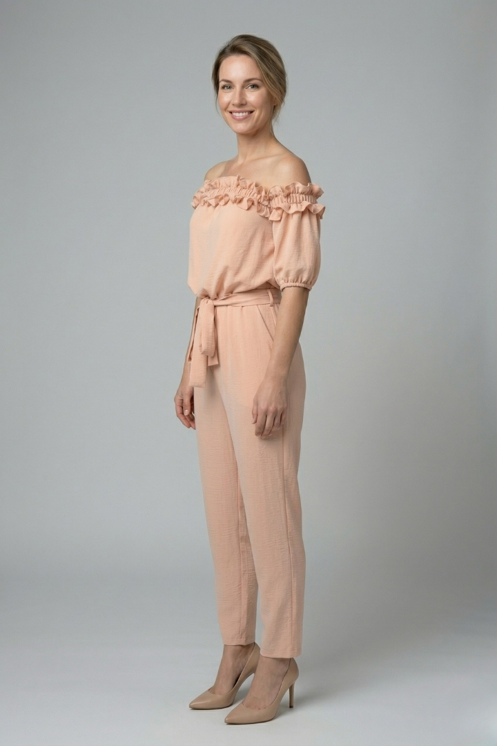 Damejumpsuit med Off-shoulder Udskæring og Talje Tie