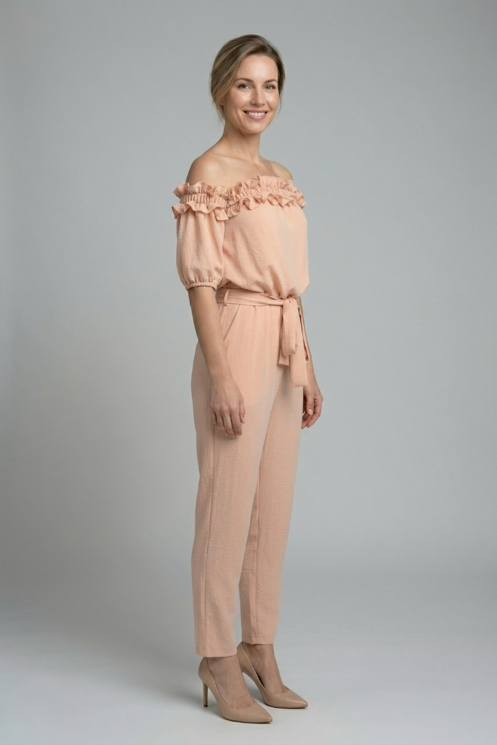 Damejumpsuit med Off-shoulder Udskæring og Talje Tie