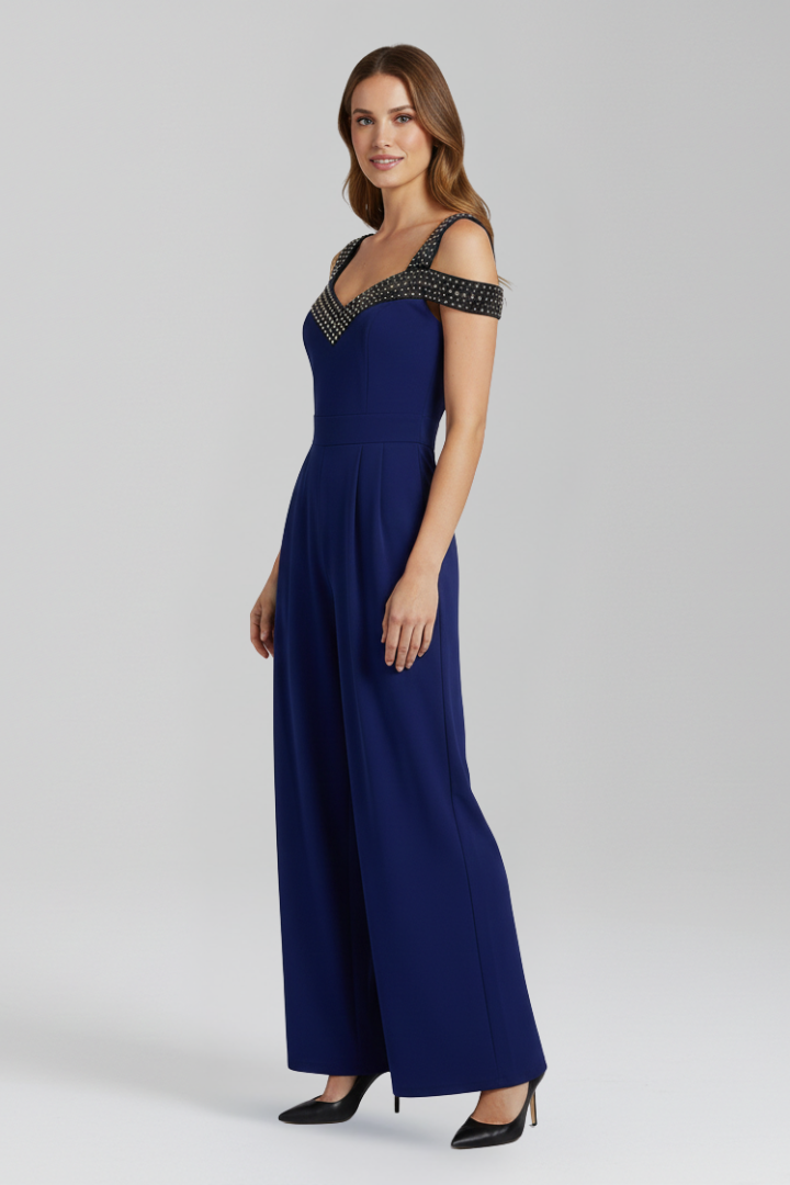 Damejumpsuit med Off-shoulder Udskæring og Bred Ben