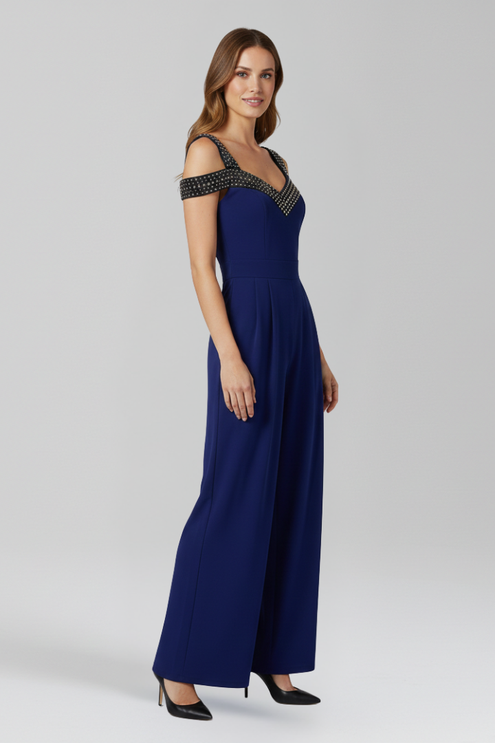 Damejumpsuit med Off-shoulder Udskæring og Bred Ben