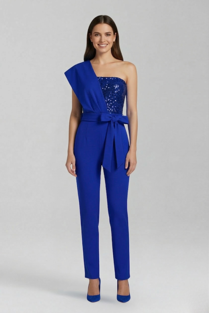 Damejumpsuit med Enkelt skulder Udskæring og Tied Talje