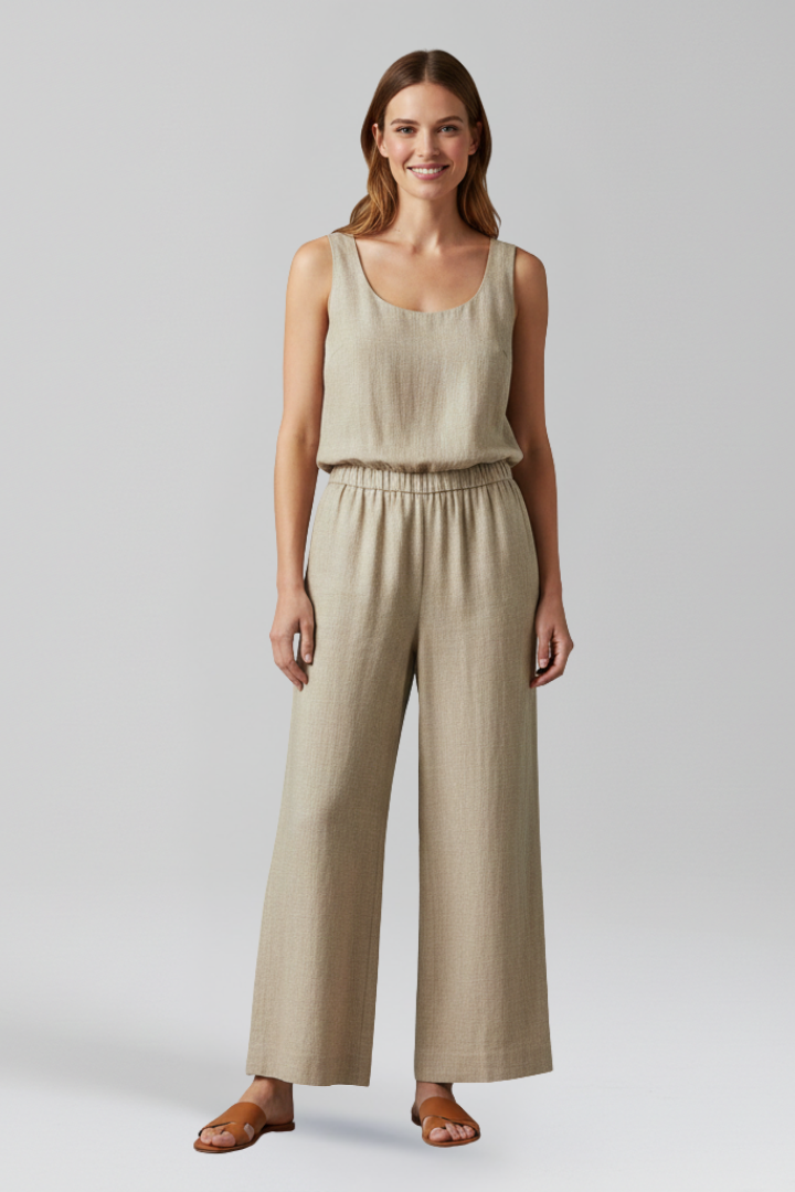 Damejumpsuit med Rund halsudskæring og Side Lommer