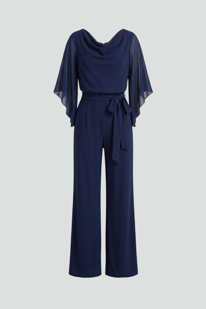 Dame jumpsuit med V-udskæring og bindebånd i taljen