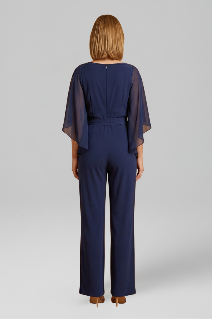 Dame jumpsuit med V-udskæring og bindebånd i taljen