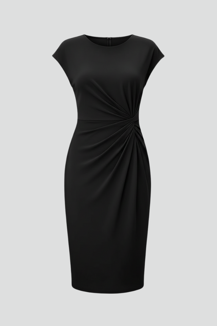 Damen Kniekleid mit Rundhalsausschnitt & geraffter Taille – Elegantes Tageskleid
