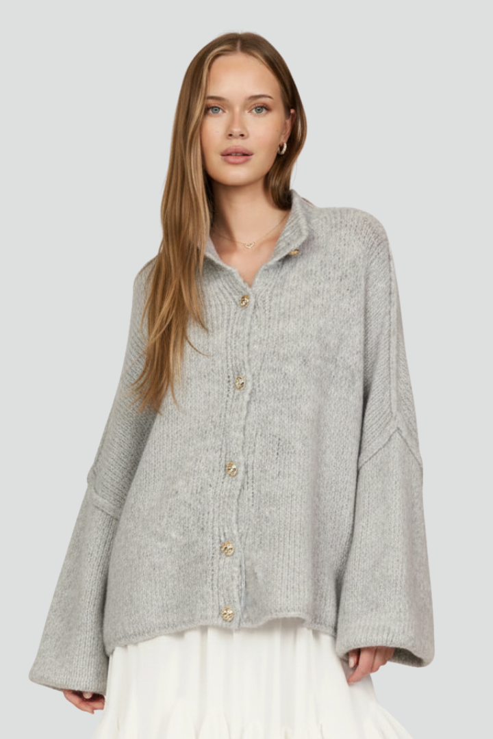 Eowyn | Women’s Knit Cardigan with Button-Front Design and Dropped Shoulders