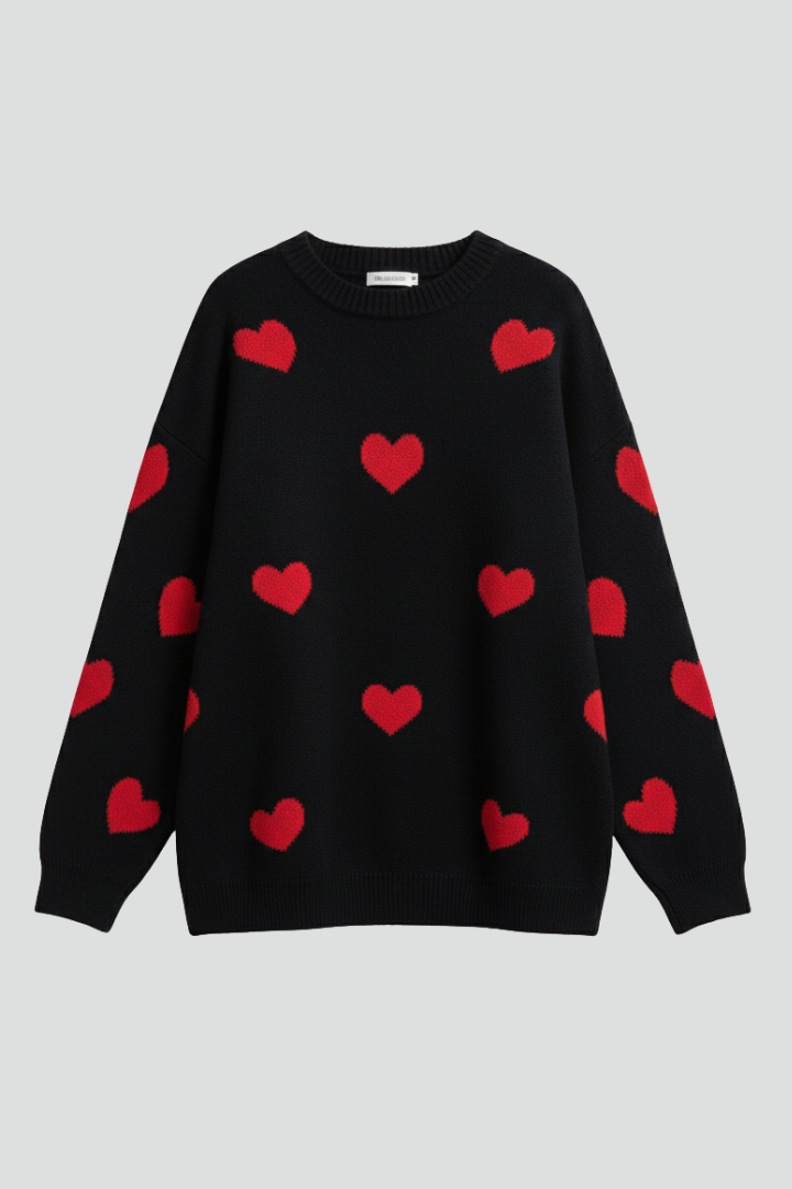 Elysia | Women’s Knit Jumper with Round Neck and Heart Pattern