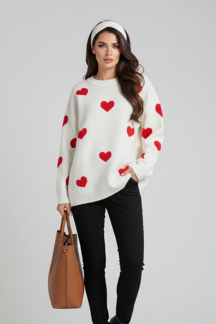 Elysia | Women’s Knit Jumper with Round Neck and Heart Pattern