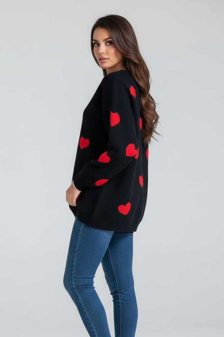 Elysia | Women’s Knit Jumper with Round Neck and Heart Pattern