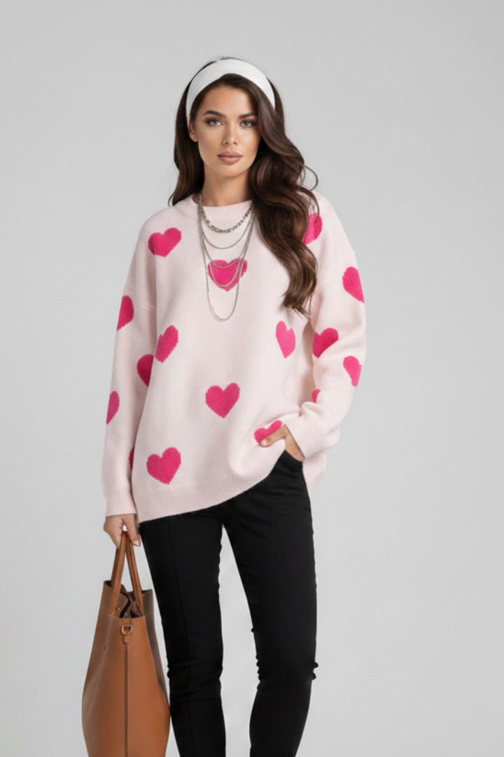 Elysia | Women’s Knit Jumper with Round Neck and Heart Pattern
