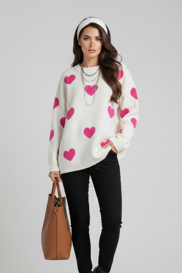 Elysia | Women’s Knit Jumper with Round Neck and Heart Pattern