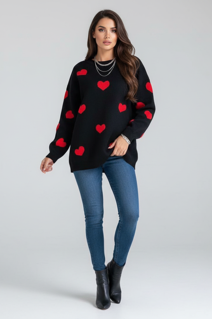 Elysia | Women’s Knit Jumper with Round Neck and Heart Pattern