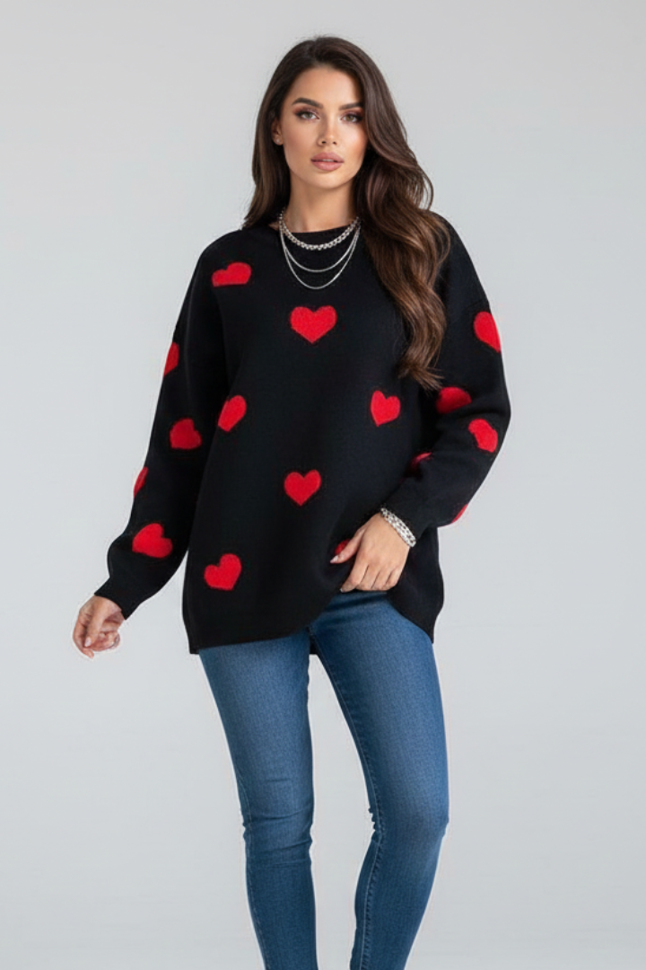 Elysia | Women’s Knit Jumper with Round Neck and Heart Pattern