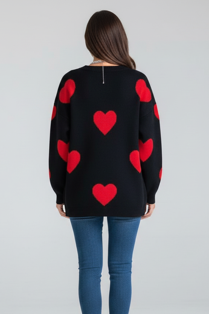 Elysia | Women’s Knit Jumper with Round Neck and Heart Pattern