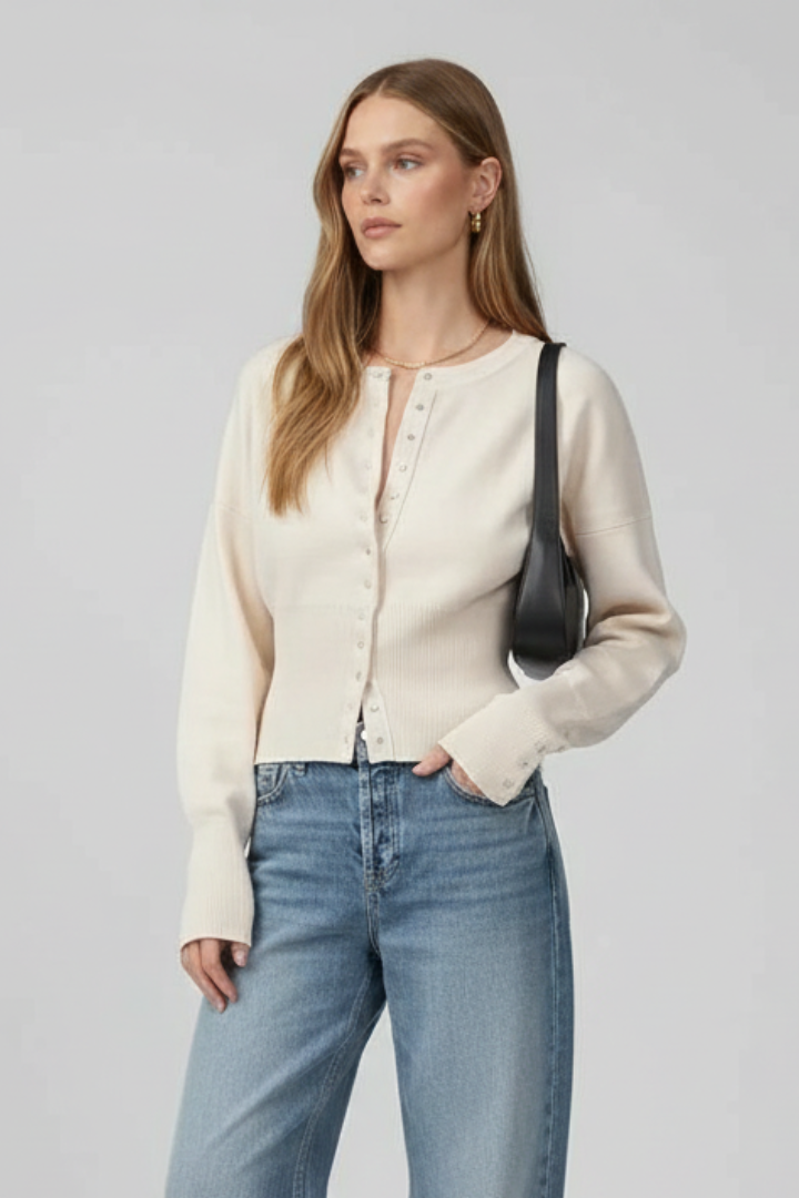 Ernesta | Women’s Knitted Cardigan with Round Neckline and Button-Front Design