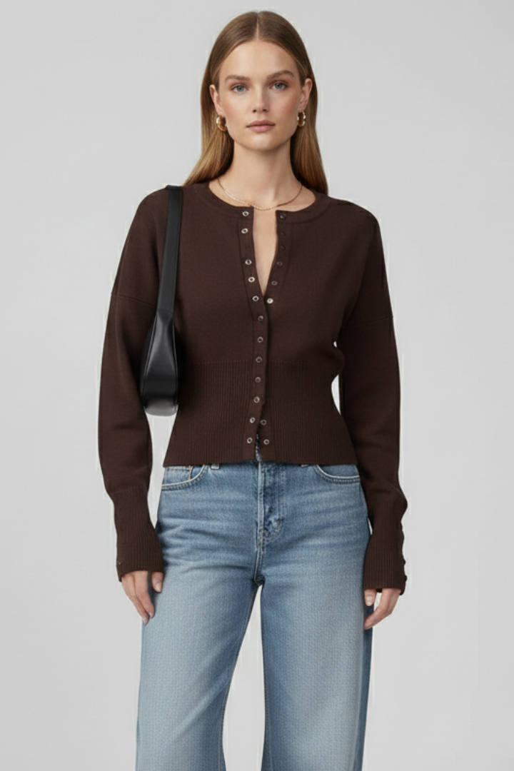 Ernesta | Women’s Knitted Cardigan with Round Neckline and Button-Front Design