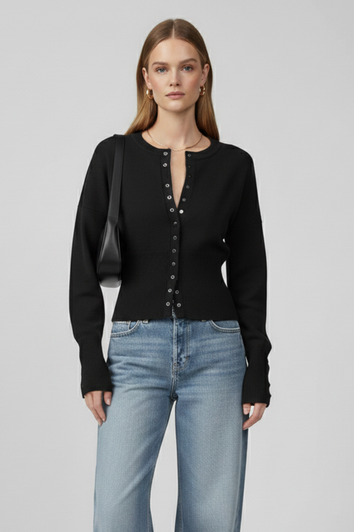 Ernesta | Women’s Knitted Cardigan with Round Neckline and Button-Front Design