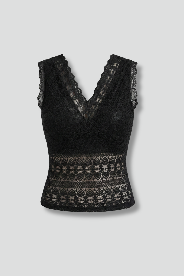Dame Lace Top med V-udskæring og Ærmeløs Design
