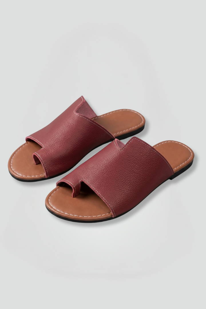 Dame lædersandaler med åben tå og slip-on