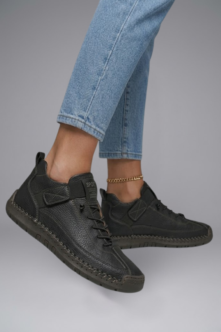 Rosetta | Women's Leather Trainers with Elastic Panels and EVA Sole