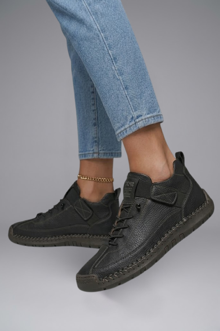 Rosetta | Women's Leather Trainers with Elastic Panels and EVA Sole
