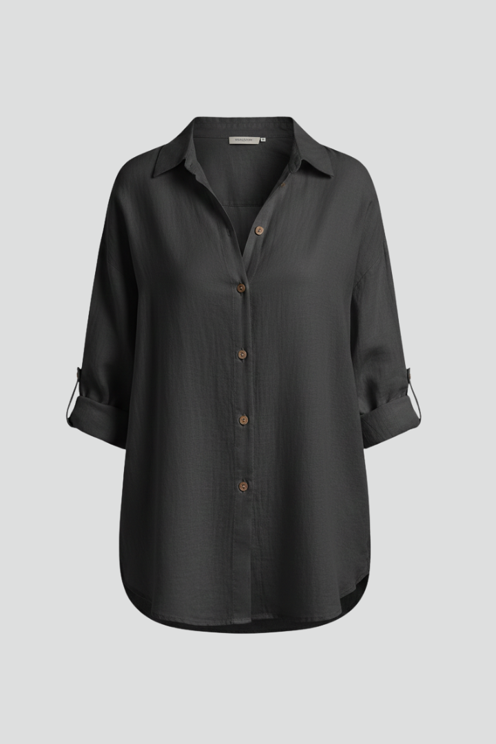 Dame Long Bluse med Knaplukning og Afslappet Form