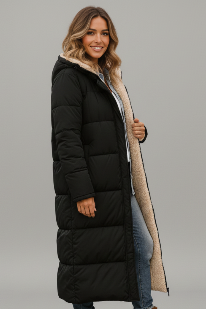 Elberta | Women’s Long Coat with Hood and Zip