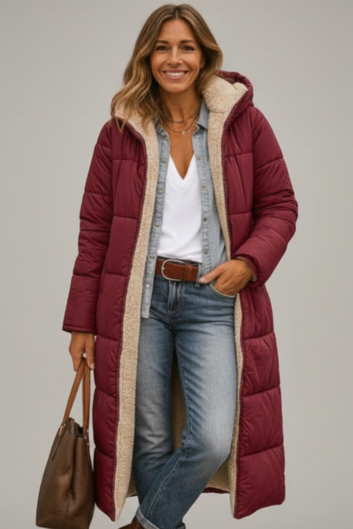 Elberta | Women’s Long Coat with Hood and Zip
