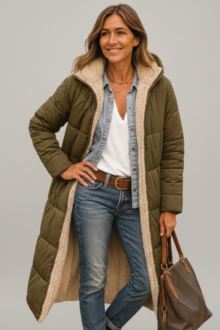 Elberta | Women’s Long Coat with Hood and Zip