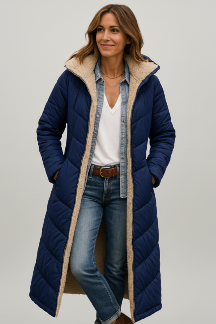 Elberta | Women’s Long Coat with Hood and Zip