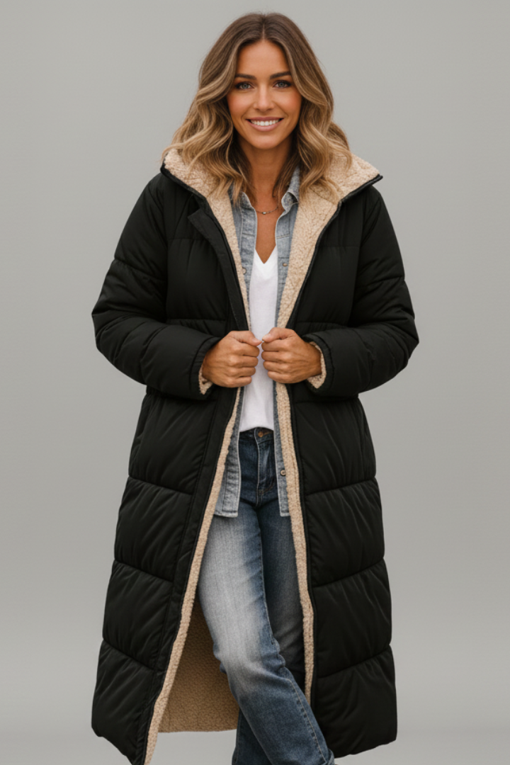 Elberta | Women’s Long Coat with Hood and Zip