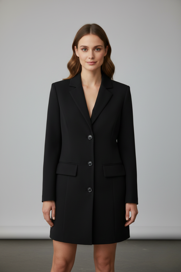 Erica | Women’s Longline Blazer with Notched Lapel and Front Buttons