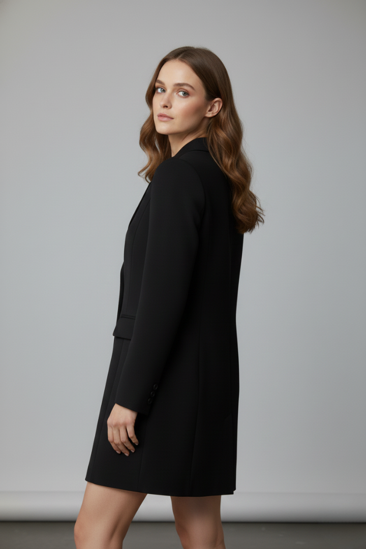 Erica | Women’s Longline Blazer with Notched Lapel and Front Buttons