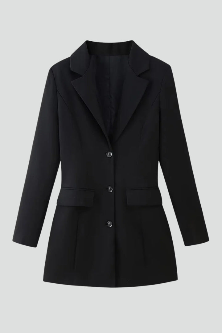 Erica | Women’s Longline Blazer with Notched Lapel and Front Buttons