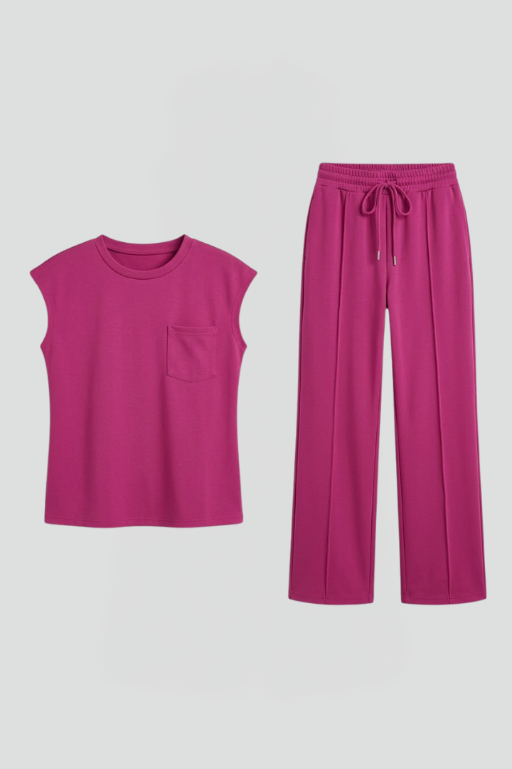 Dame loungewear sæt med elastik i taljen og korte ærmer