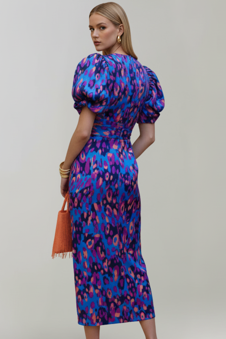Midikleid für Damen mit Puffärmeln & geraffter Taille – Elegantes Tageskleid für Anlässe
