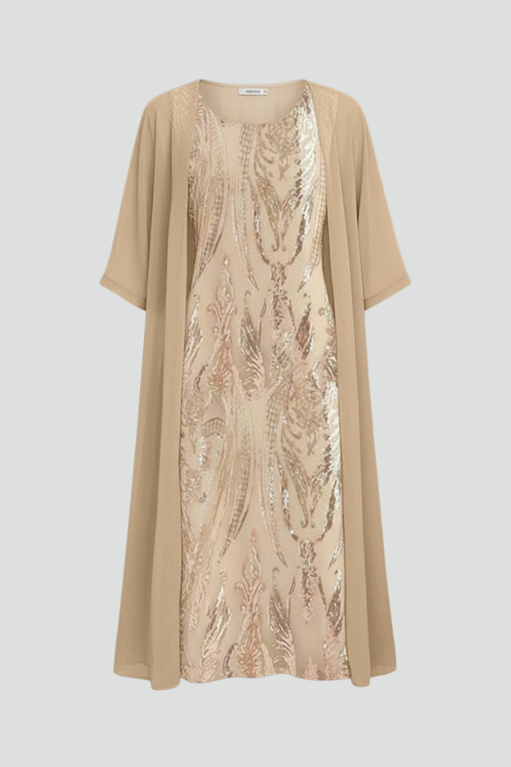Midikleid für Damen mit Rundhalsausschnitt & kurzen Ärmeln – Elegantes Tages- & Anlasskleid