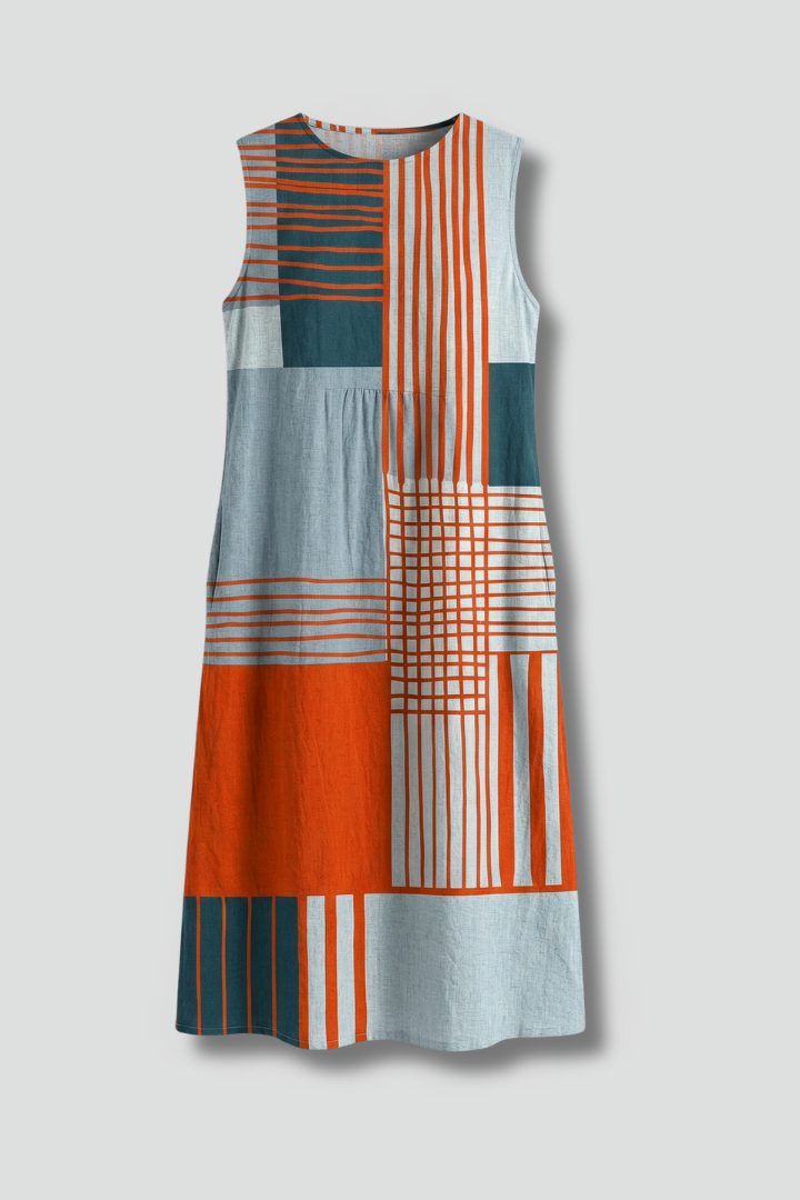 Dame Midikjole med Ærmeløs Design og Geometric Print