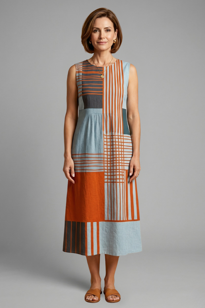 Dame Midikjole med Ærmeløs Design og Geometric Print